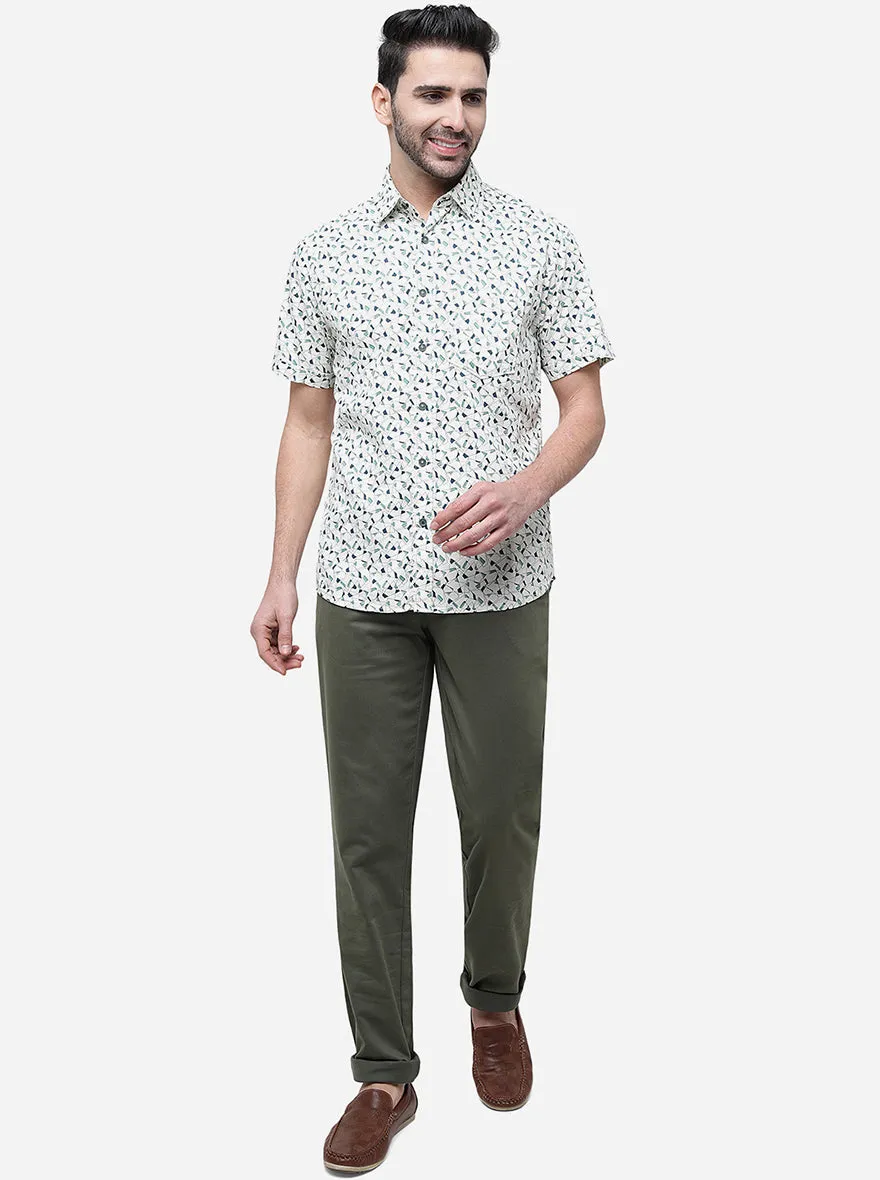 Off White Printed Slim Fit Semi Casual Shirt | Greenfibre