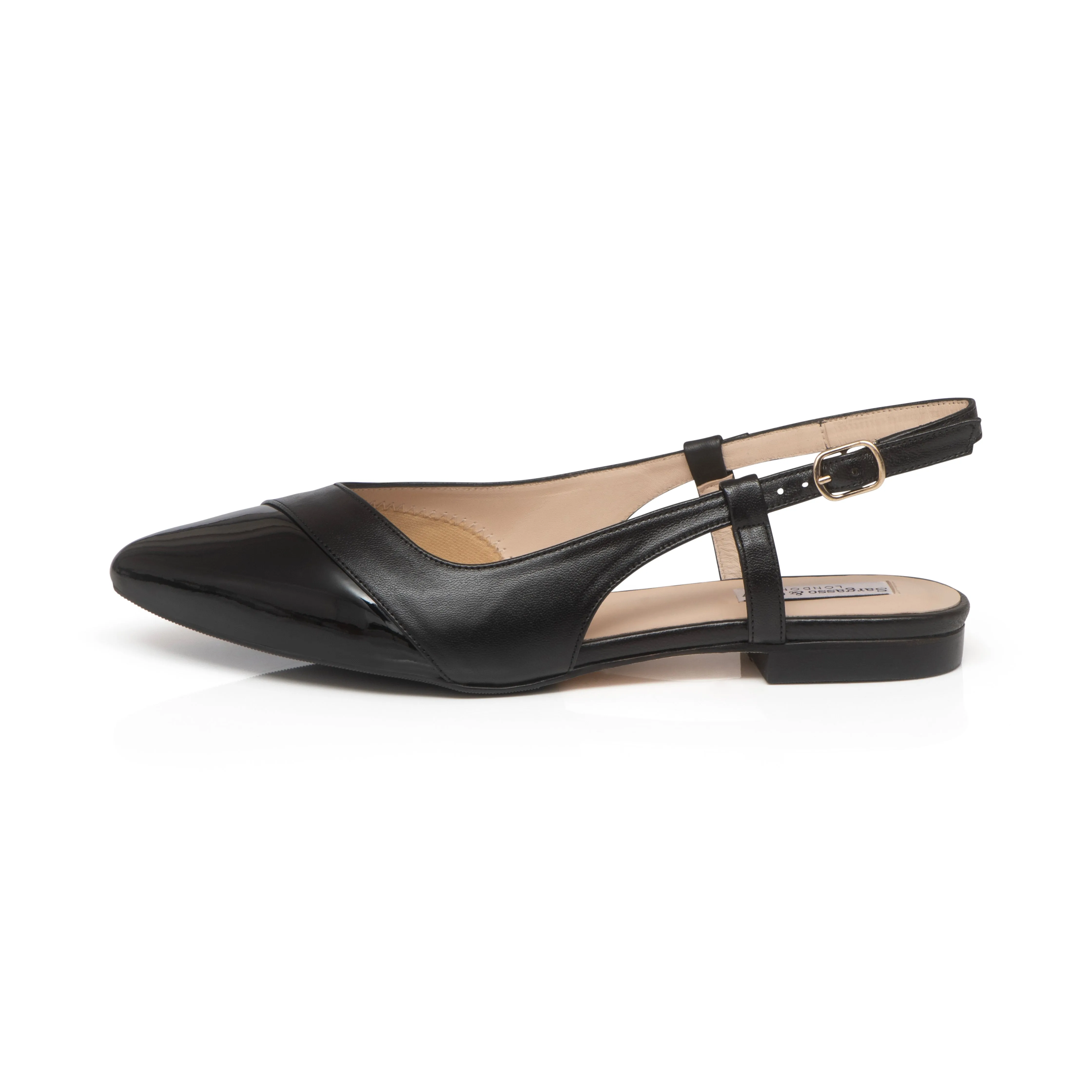 Sadie Extra Wide Fit Slingback Flats - Black Leather & Patent