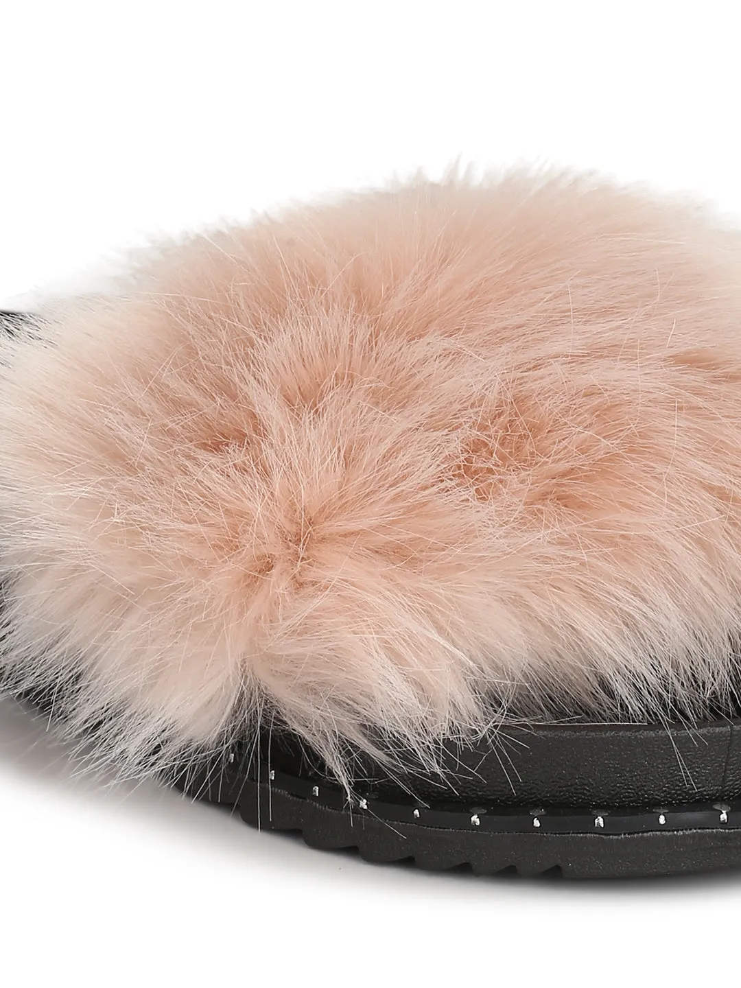 Salmon Fur Studded Slip-on Flats