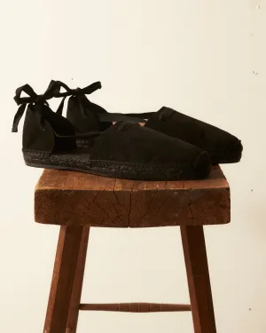 Suede Lace-Up Espadrilles - Black