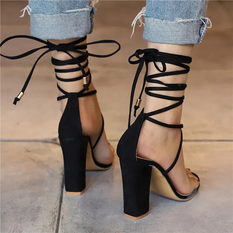 Summer Stylish Women's Lace-up Leather Hight-heeled Sandals