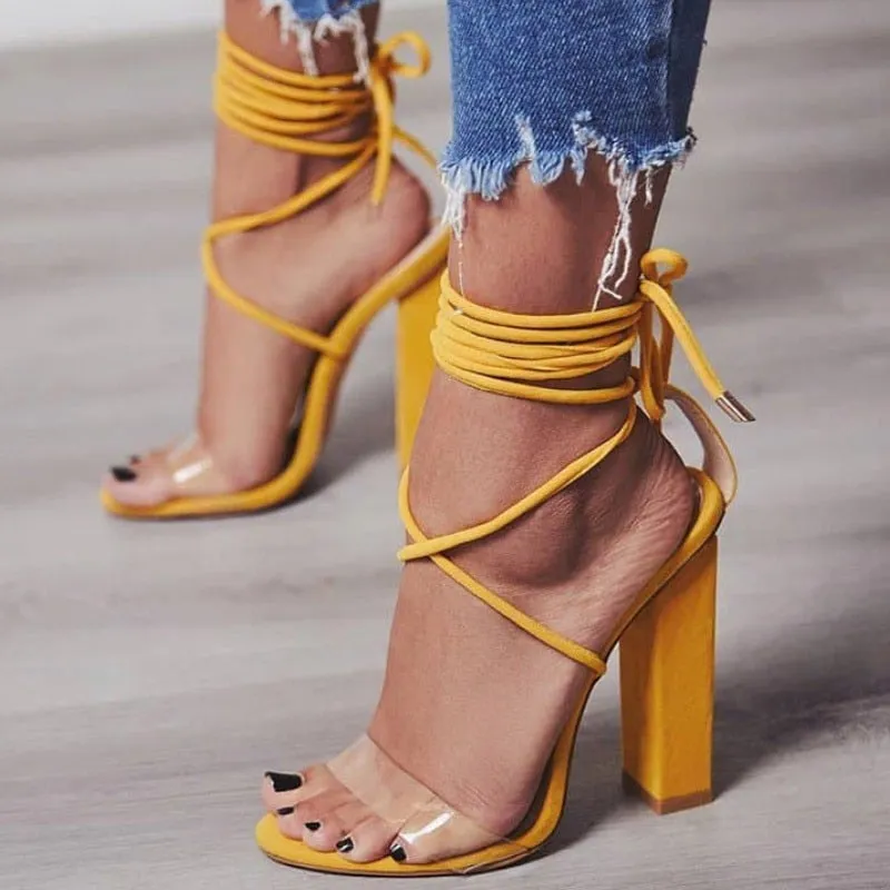 Summer Stylish Women's Lace-up Leather Hight-heeled Sandals