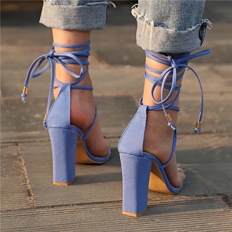 Summer Stylish Women's Lace-up Leather Hight-heeled Sandals