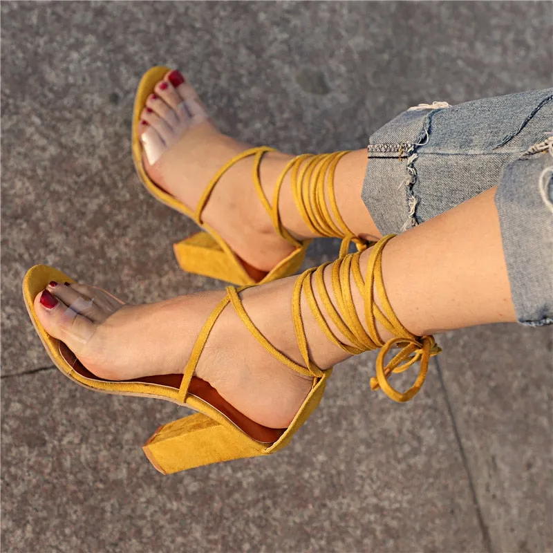 Summer Stylish Women's Lace-up Leather Hight-heeled Sandals