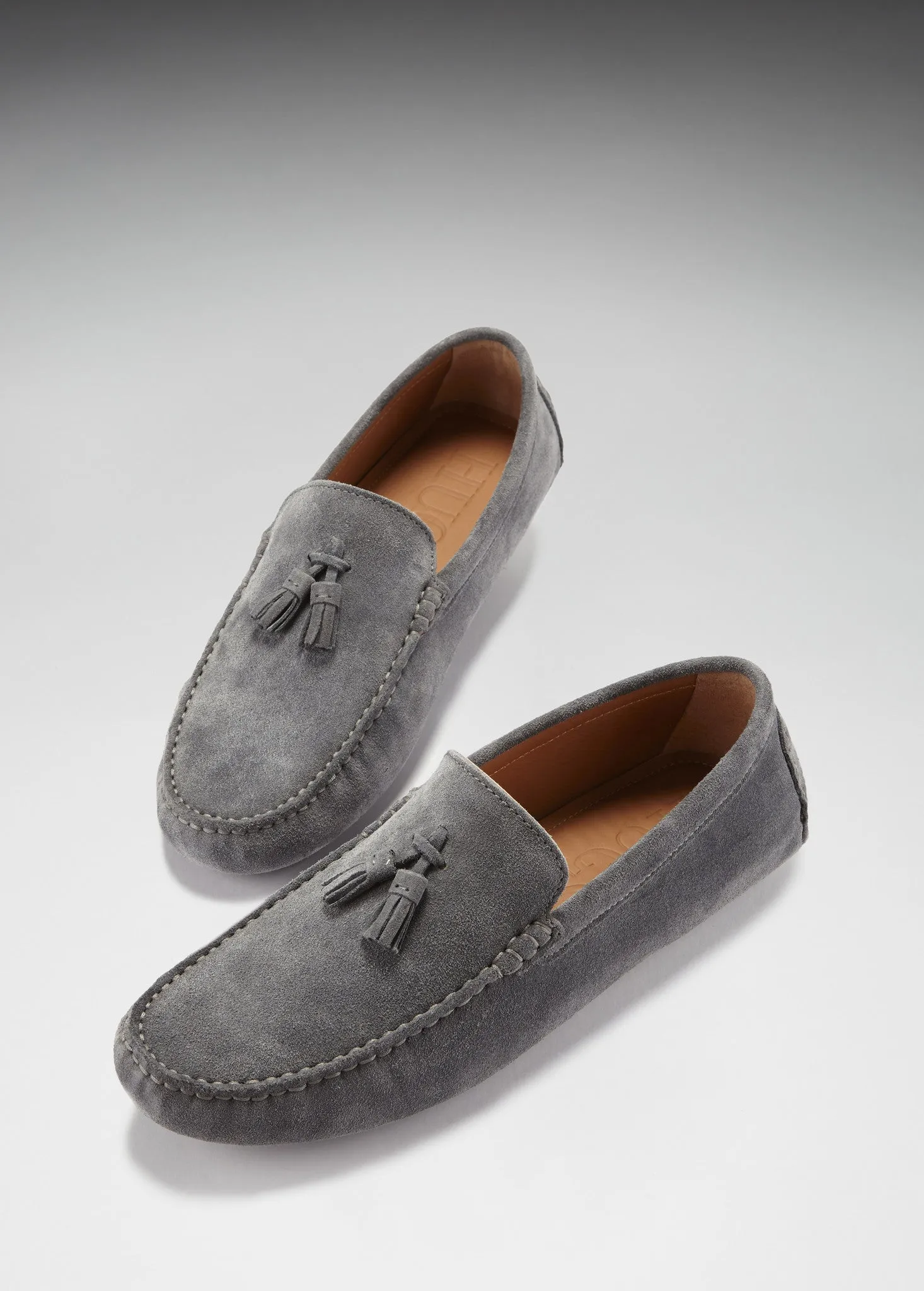 Tasselled Driving Loafers, slate grey suede