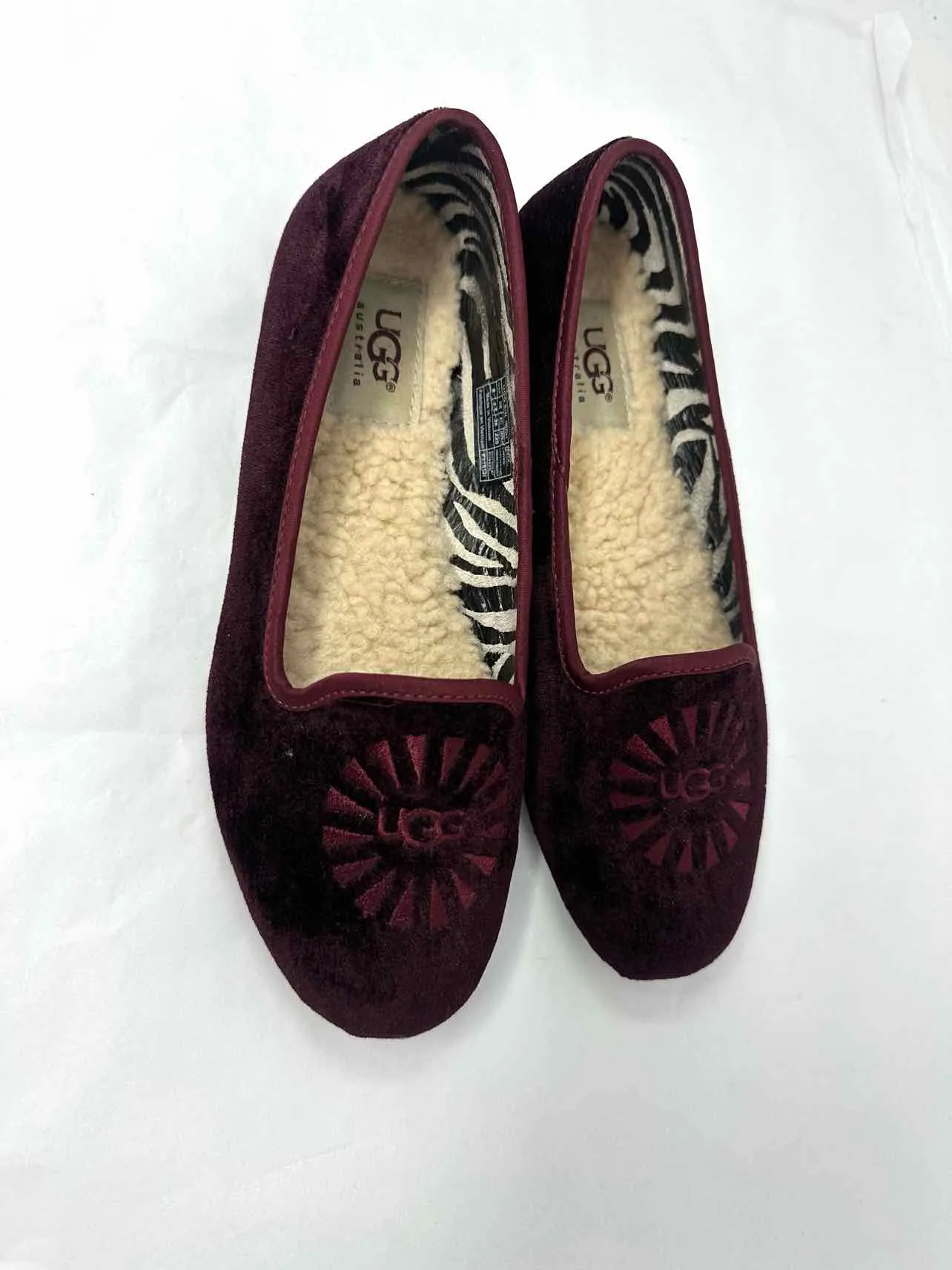 UGG Size 5 Maroon Embroidered Velvet Shoes Flats