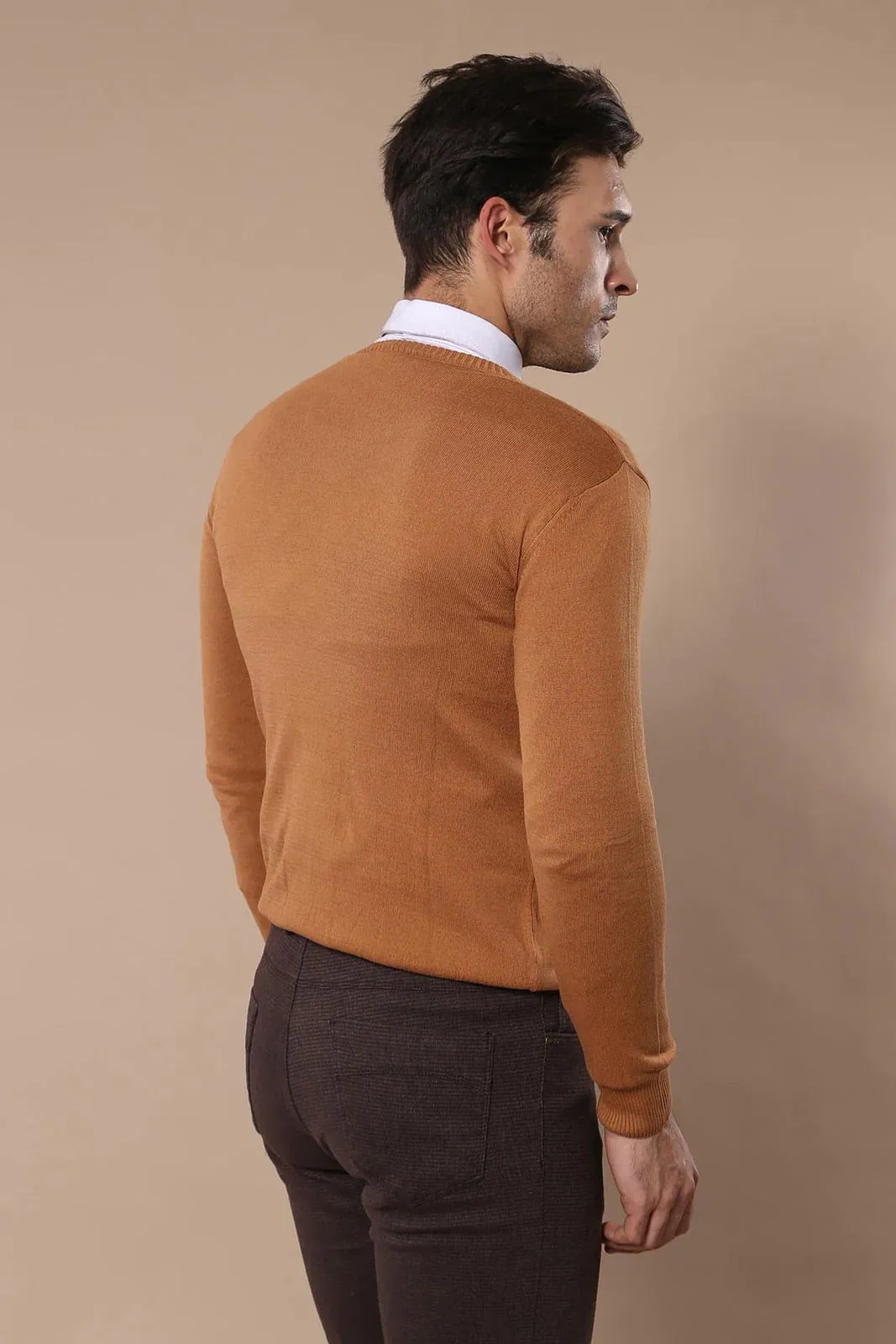 V Neck Brown Men Sweater