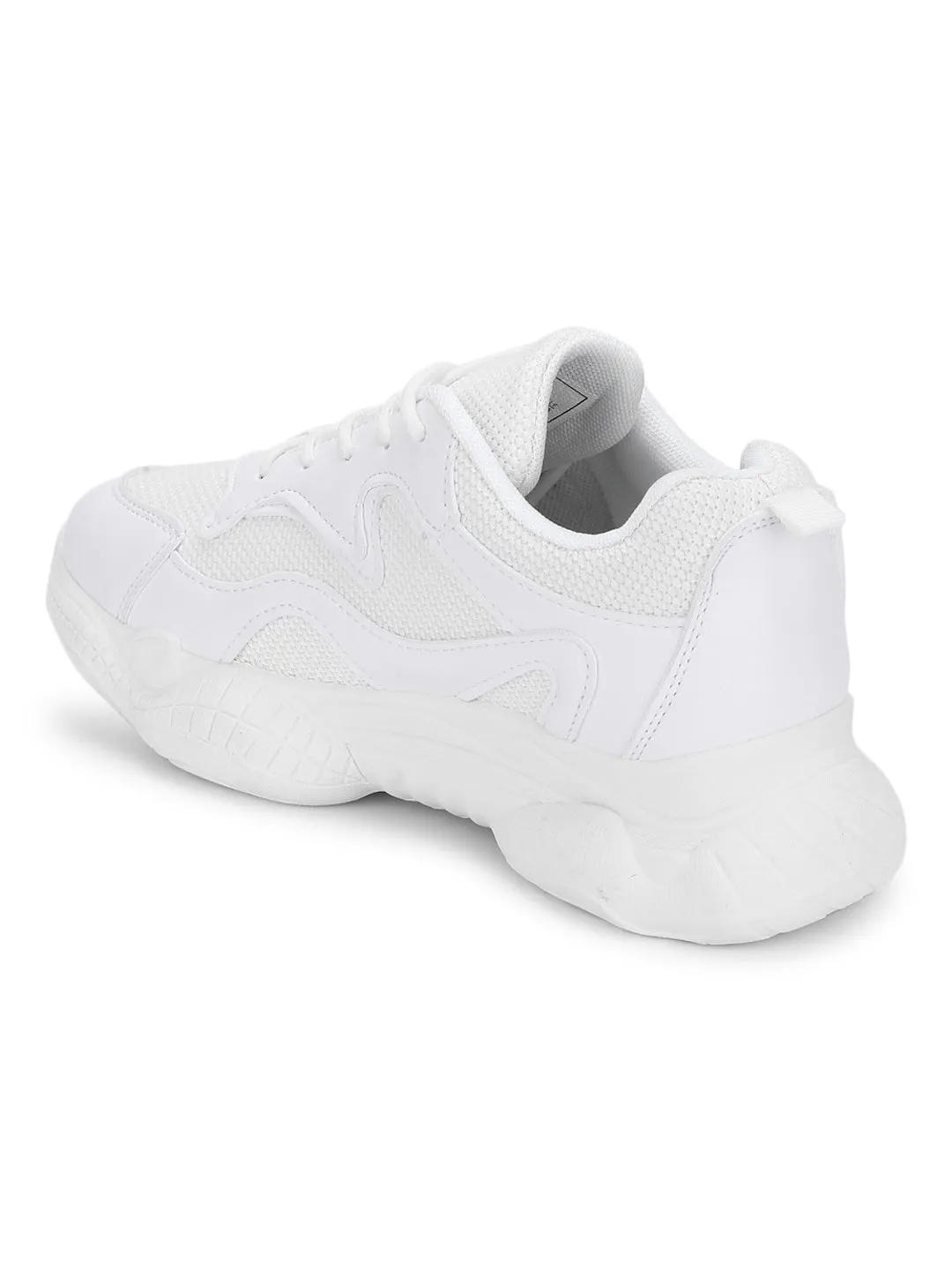 White PU Lace-Up Chunky Sneakers