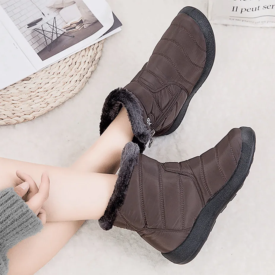 Women Fur Lined Outdoor Waterproof Cozy Snow Winter Ankle Boots 2024