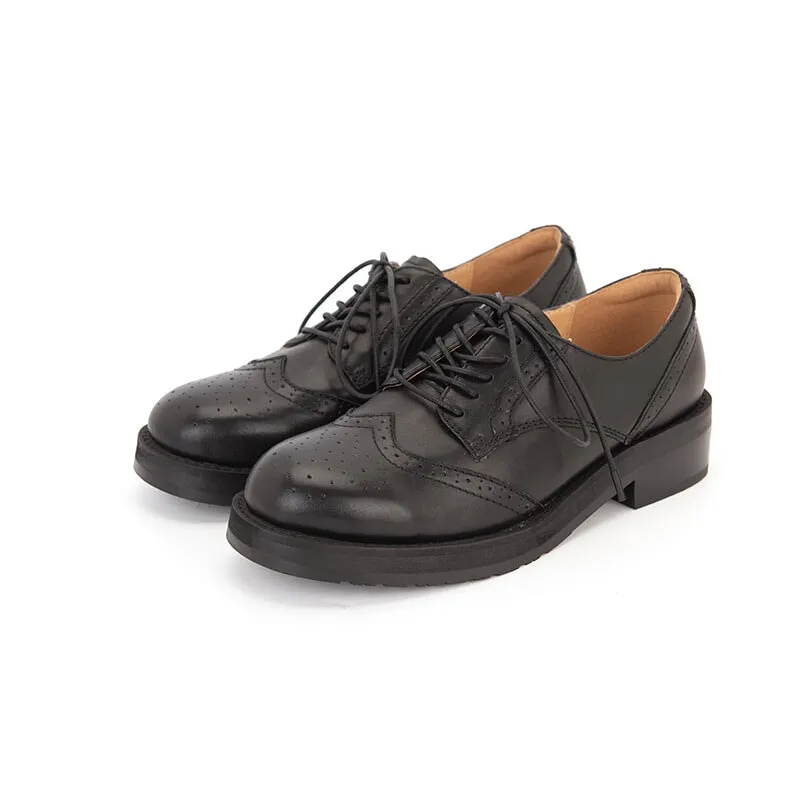 Women Lace up Oxfords Shoes Handmade Leather W Toe Cap Brogues in Brown/Black