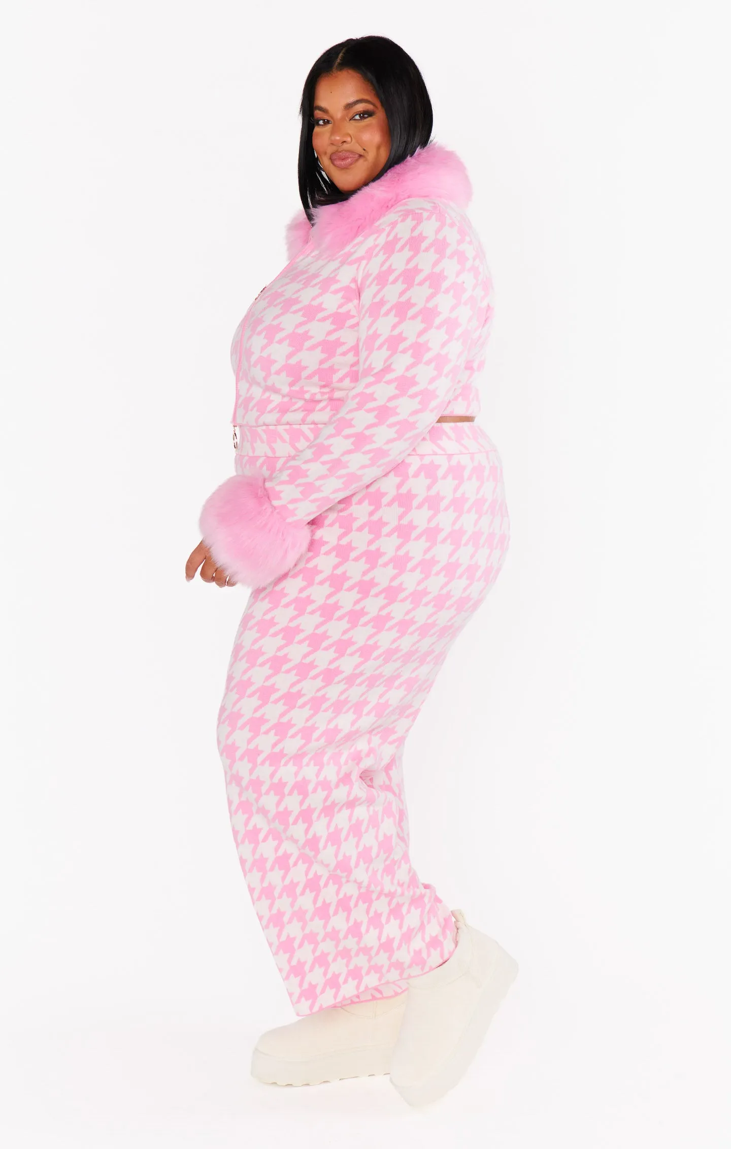 Zermatt Sweater Pant ~ Pink Houndstooth Knit